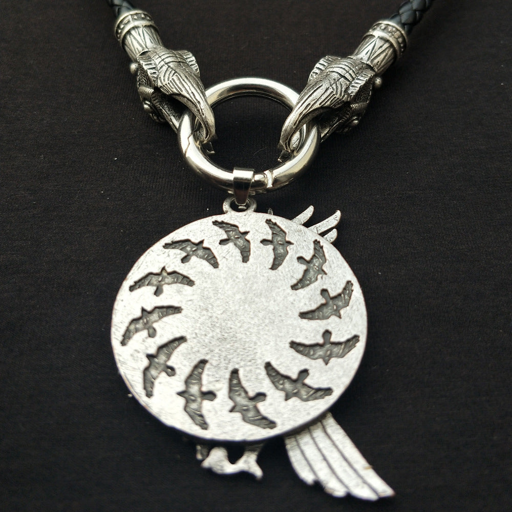 Viking Rune Crow Pendant Necklace for Men with Norse Legacy Style