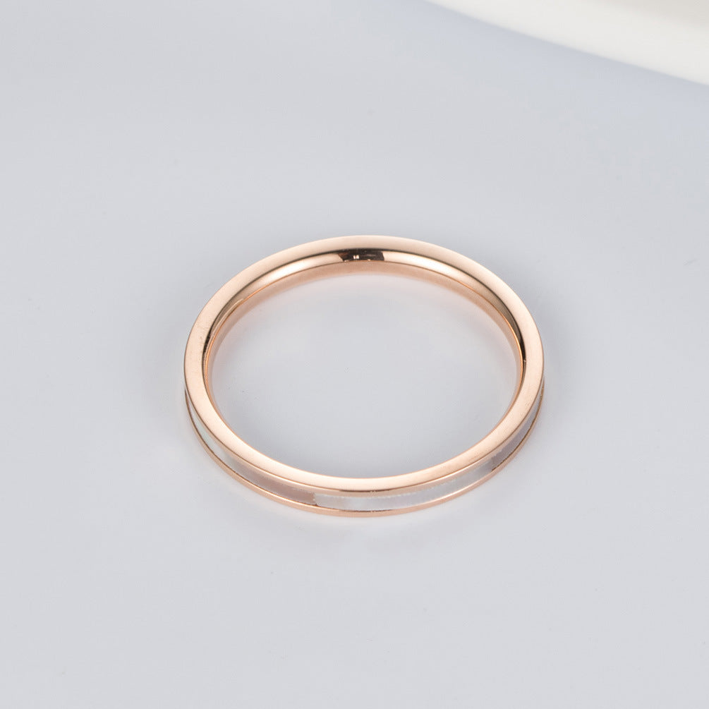 Rose Gold Shell Zircon Ring – Women's – Stainless Steel