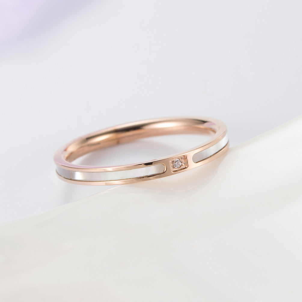 Rose Gold Shell Zircon Ring – Women's – Stainless Steel