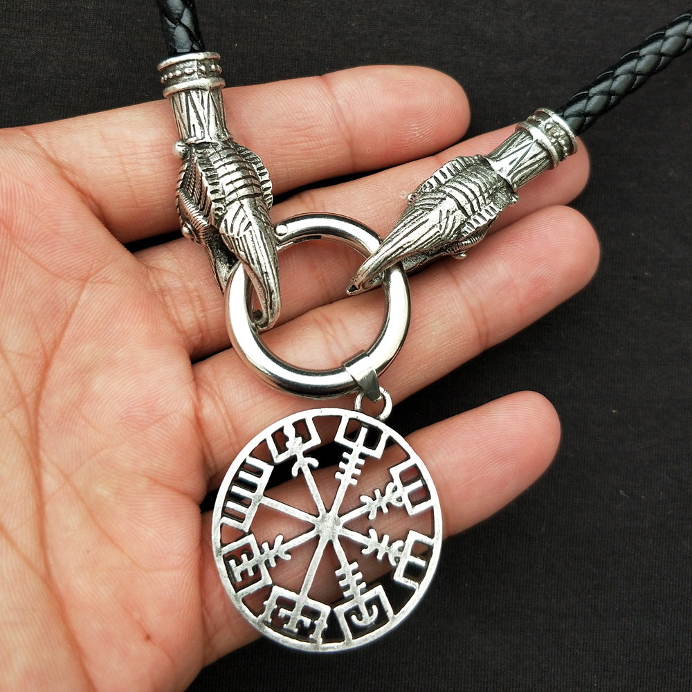 Norse Legacy Silver Compass Necklace for Men