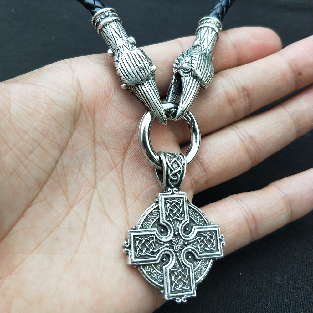 Mystical Norse Dragon Necklace with Irish Cross Talisman