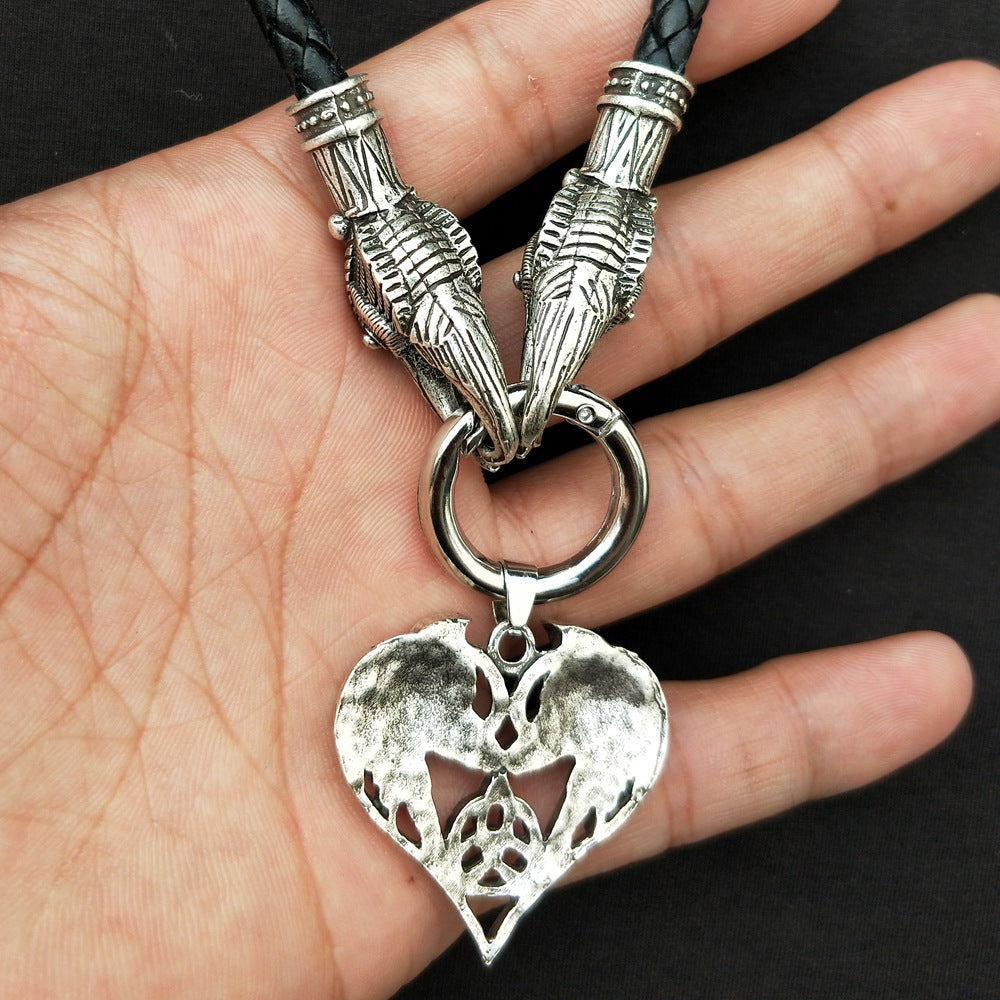 Celtic Elf Wolf Necklace with Heart-Shaped Metal Pendant - Norse Legacy