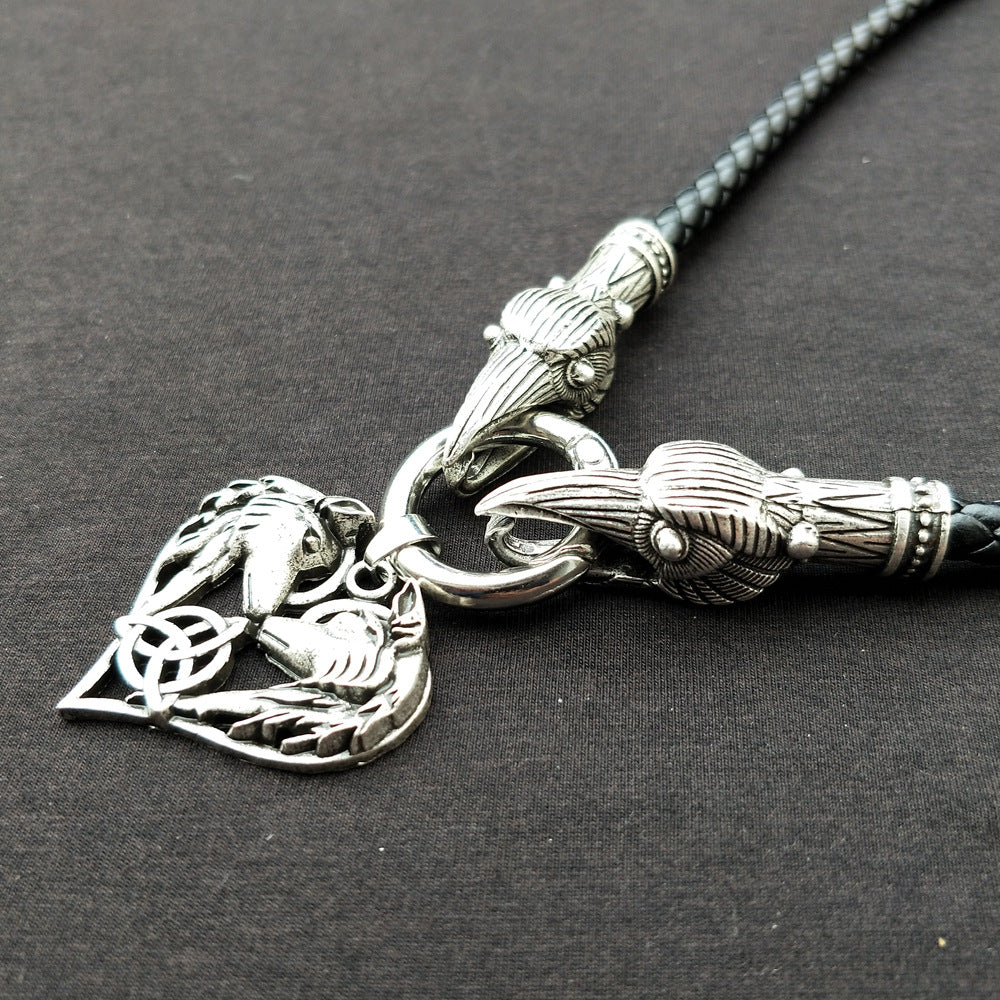 Celtic Elf Wolf Necklace with Heart-Shaped Metal Pendant - Norse Legacy