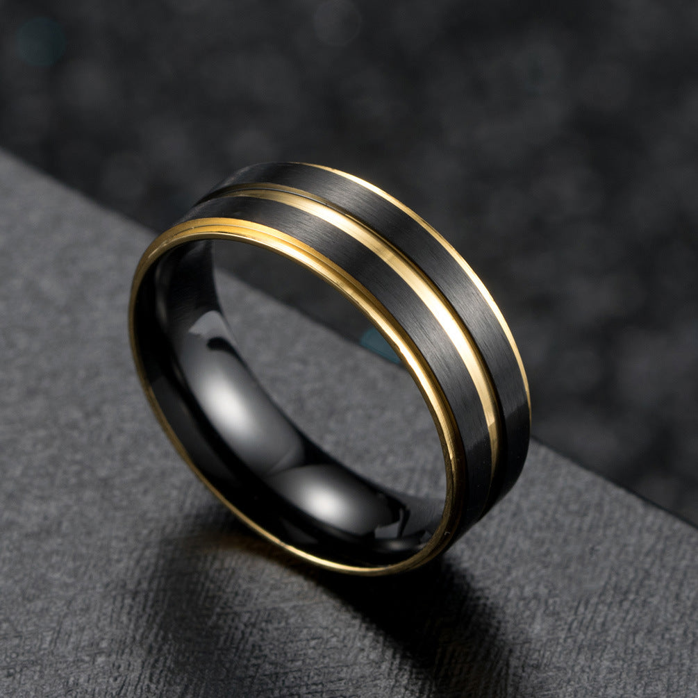 Titanium Steel Men's Ring Lasha Groove Black Gold Trend