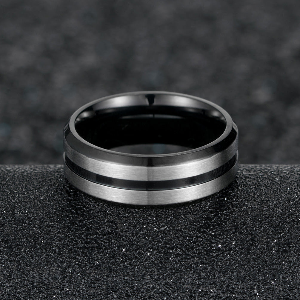 Stainless Steel Black-Plated Brushed Matte Men's Ring