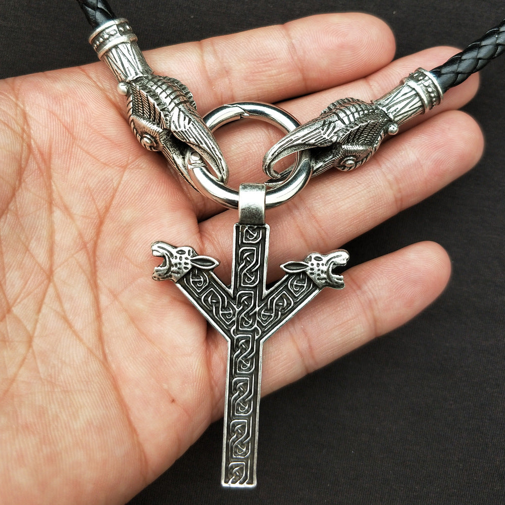 Dragon Head Rune Necklace - Mythological Nordic Pendant for Men