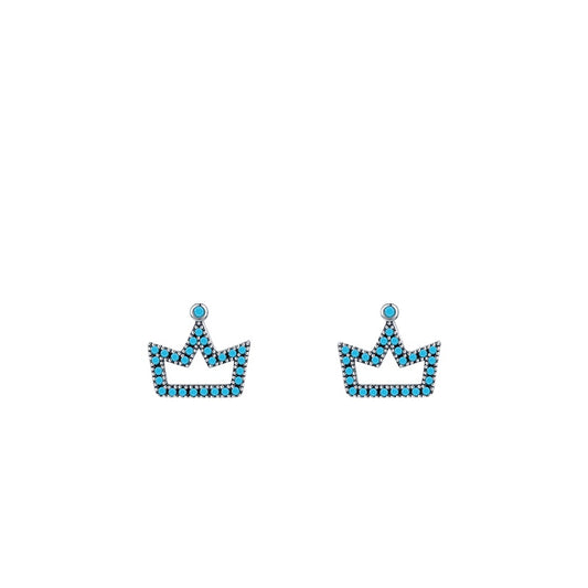 Exquisite S925 Sterling Silver Turquoise Retro Crown Earrings