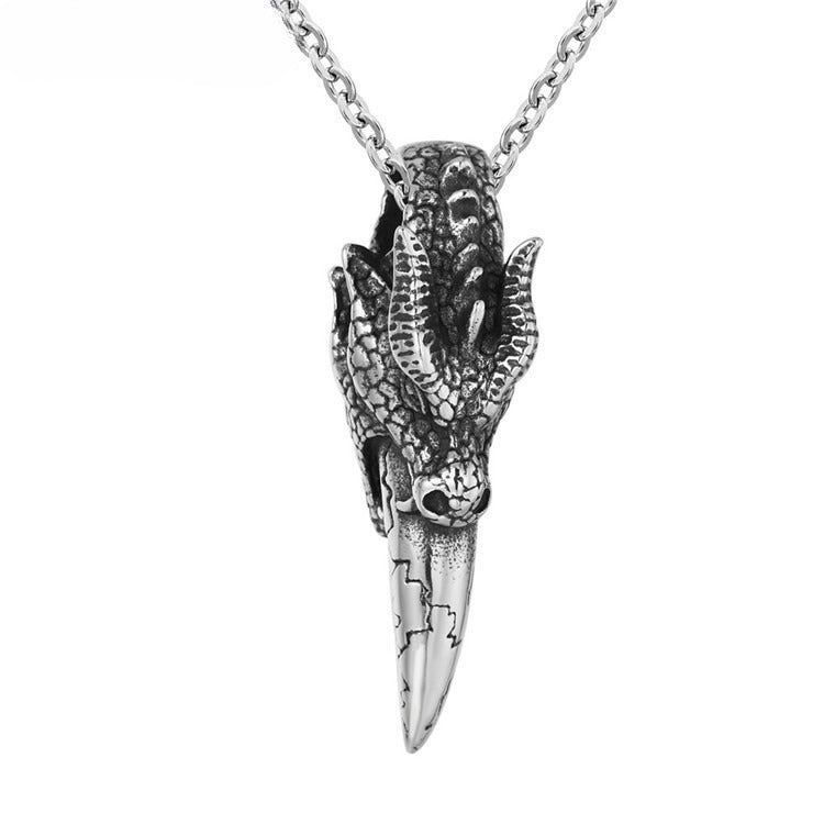 Planderful Dragon Head Knife Pendant Necklace For Men Unisex Durable Titanium Steel Jewelry
