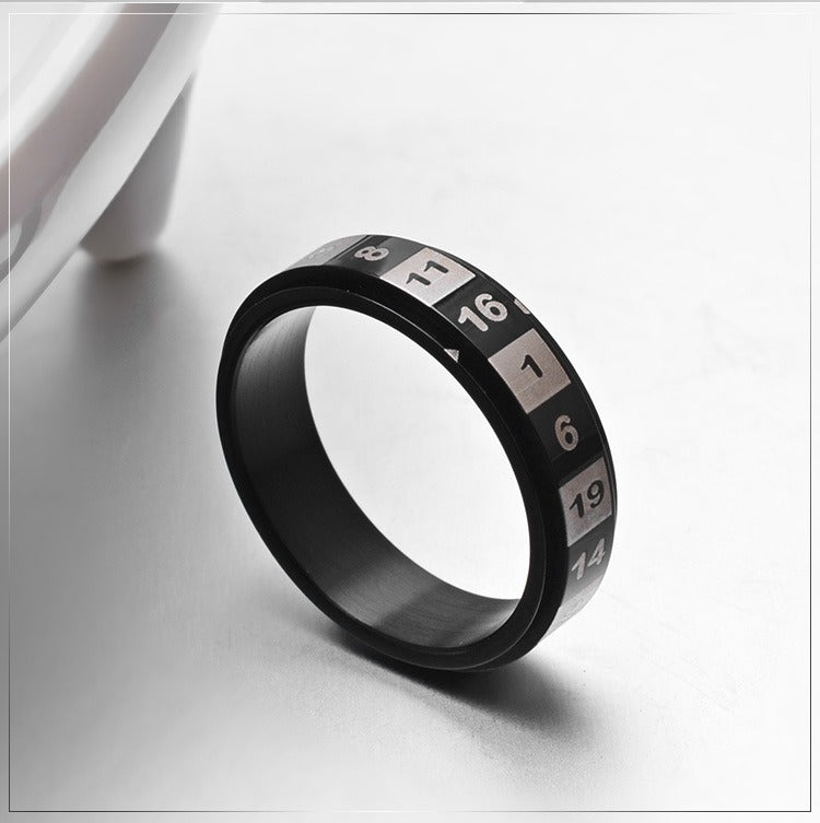 Planderful Rotatable Arabic Numerals Stainless Steel Ring For Men Unisex Protection Statement Trendy Jewelry