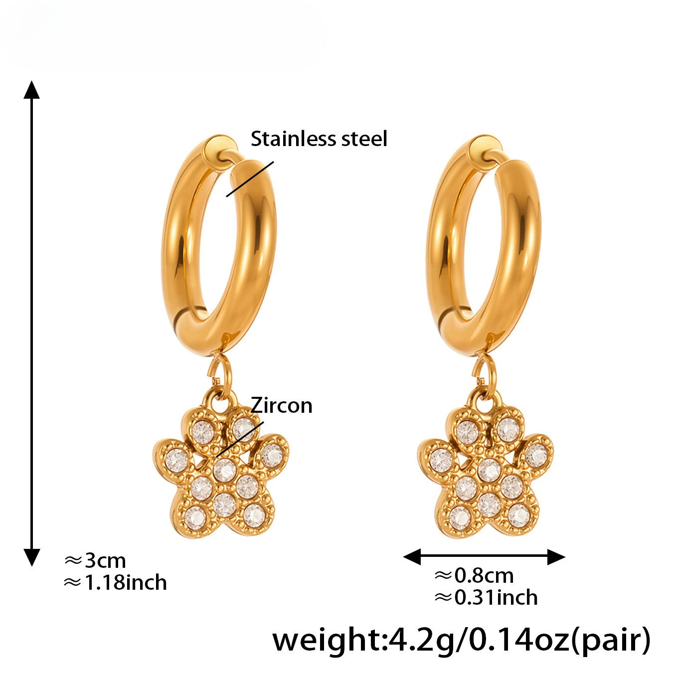 Planderful Cat Paw Earrings For Women Stainless Steel Zircon