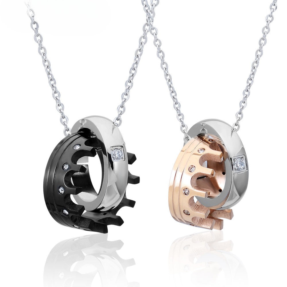 Planderful Premium Titanium Steel Roman Crown Couple Necklace For Couples Unisex Gift Everyday Genie Edition