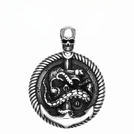 Customized Titanium Steel Skull Pendant with Retro Octopus Whisker Design for Men