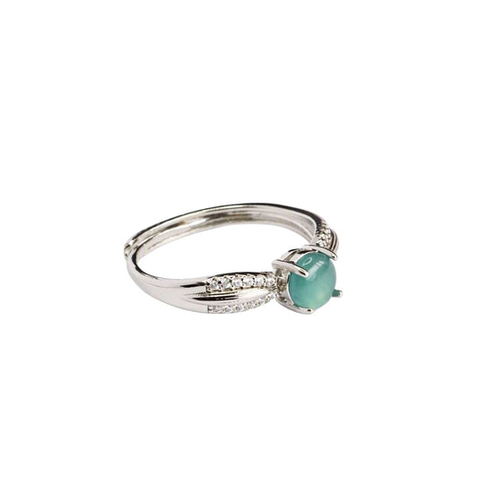 Blue Water Jadeite Oval Cabochon Ring