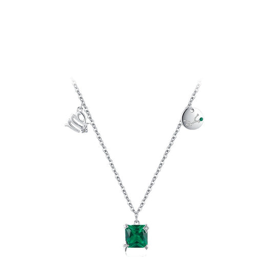 S925 Sterling Silver Green Zircon Necklace with Virgo Clavicle Chain