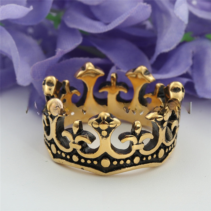 Titanium Steel Crown Ring for Men - Retro Trendy Stainless Steel Accessories from Planderful