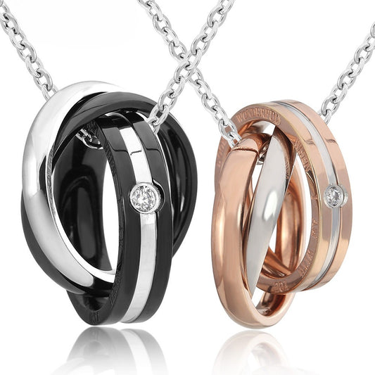 Planderful Three Ring Titanium Steel Couple Necklace Unisex Pendant With Everyday Protection Statement