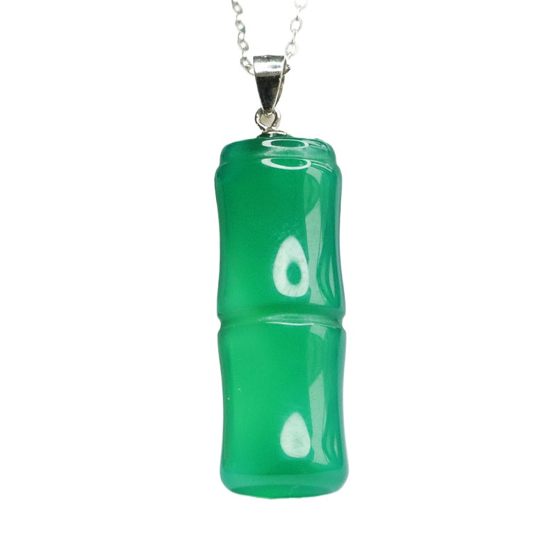 Icy Green Chalcedony Bamboo Silver Pendant — No Chain
