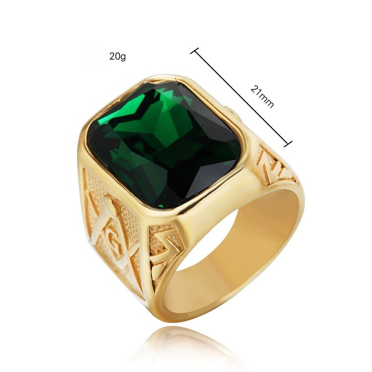 Planderful Zircon Titanium Steel Ring Unisex Vintage Masonic Style For Men Size 8-12