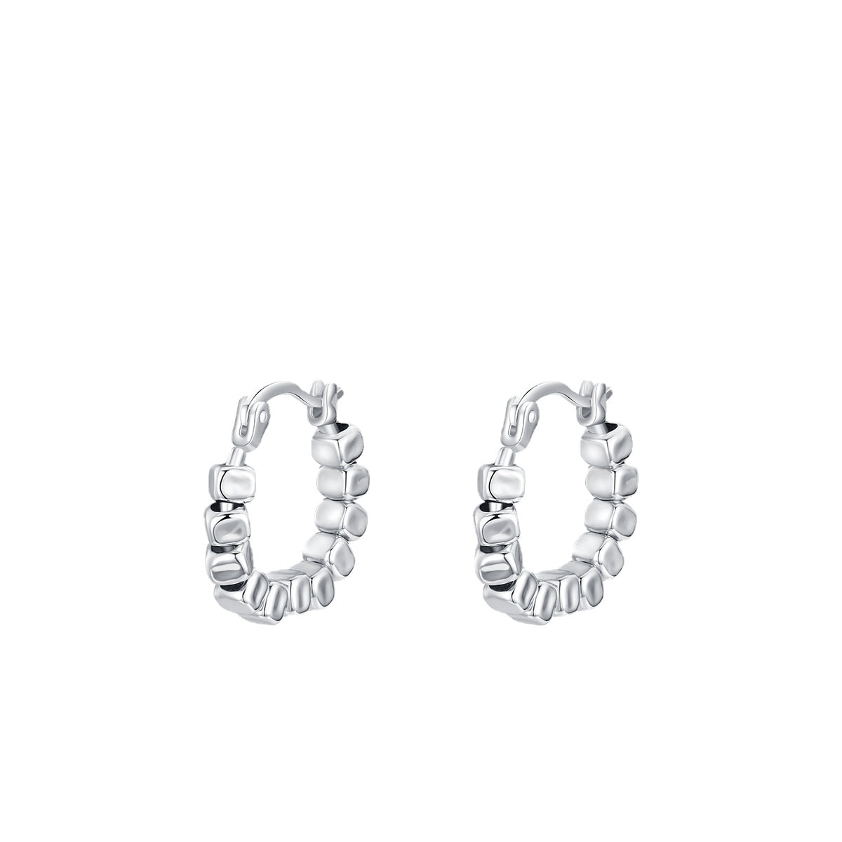 Sterling Silver Crushed Tremella Buckle Small Square Earrings