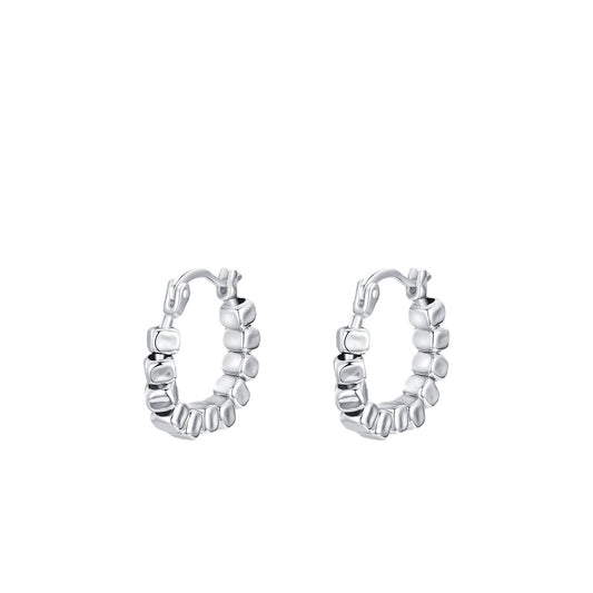 Sterling Silver Crushed Tremella Buckle Small Square Earrings