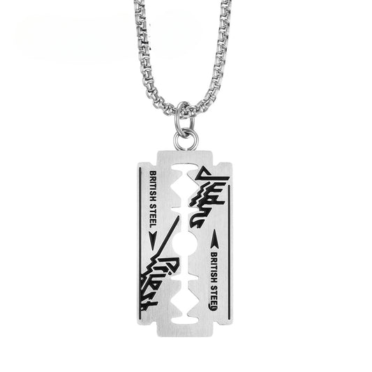 Hip-Hop Locomotive Metal Wind Razor Blade Necklace for Men
