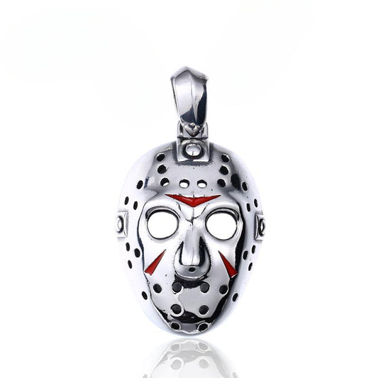 Custom Titanium Steel Jason Mask Pendant - Retro Epoxy Skull Jewelry for Men