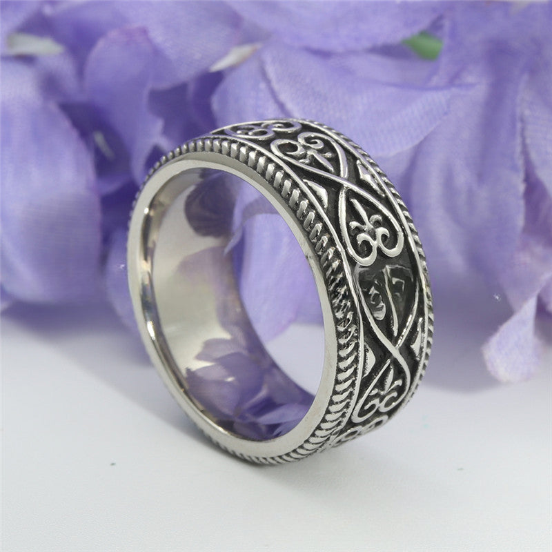 European And American Jewelry Titanium Steel Flower Pattern Ring