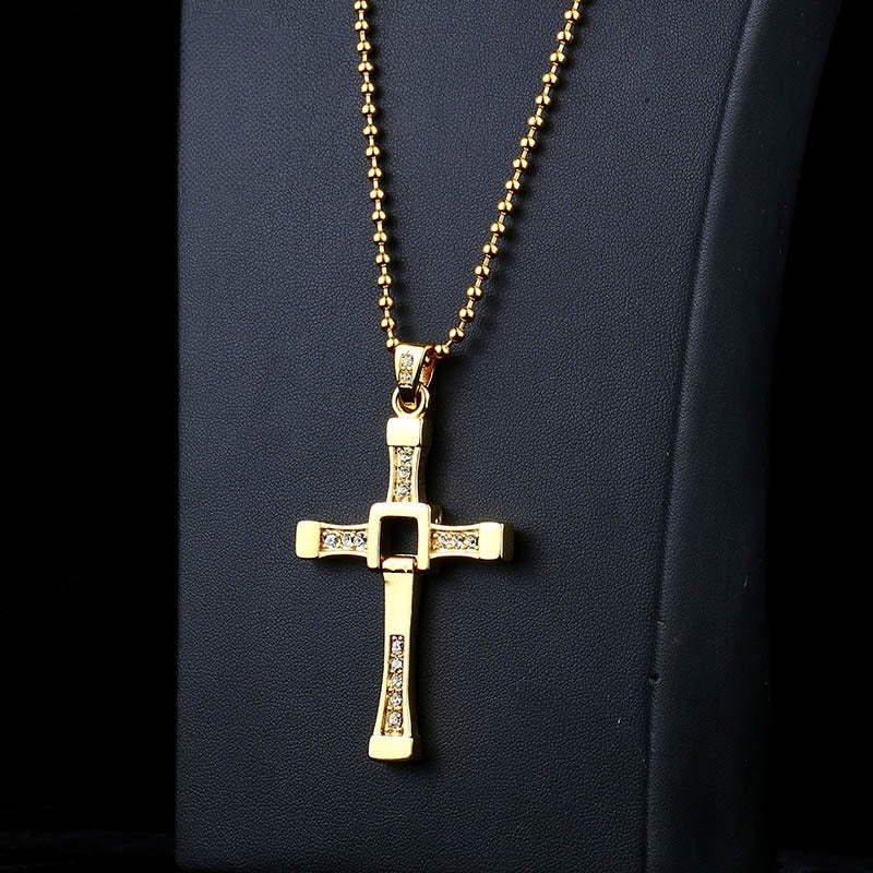 Titanium Steel Inlaid Zircon Couple Pendant – Cross Necklace