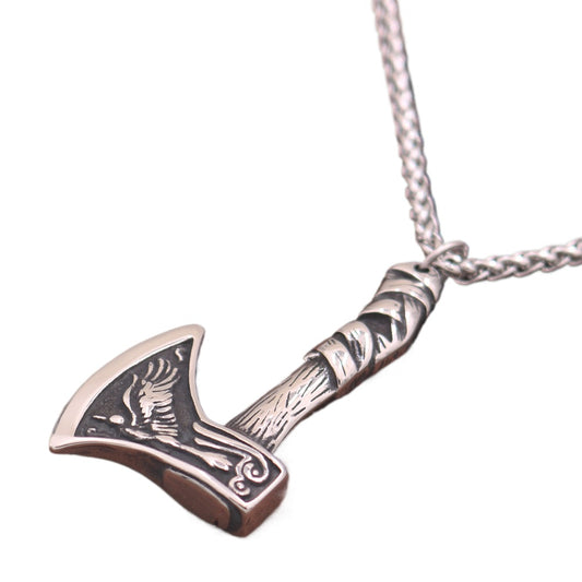 Cross border hot sale Viking Odin axe stainless steel pendant norse mythology crow amulet necklace titanium steel chain for men