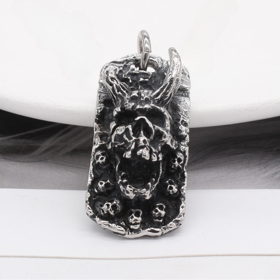 Halloween Horn Monster Skull Rectangel Titanium Steel Pendant for Men