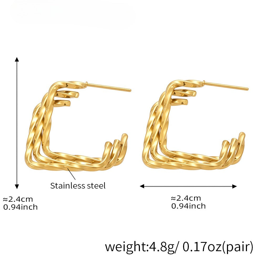 Planderful Women C Shape Stainless Steel Earrings GoldPlated