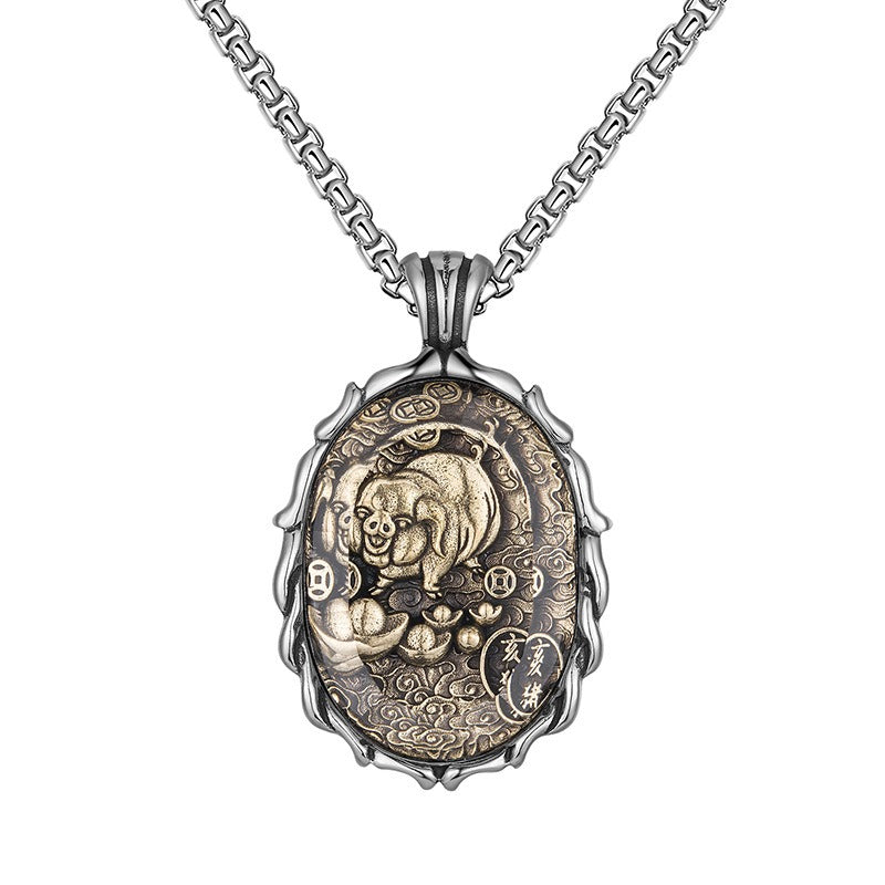 Steel Necklace – Vintage Zodiac Buddha Constellation Pendant With Transfer Design