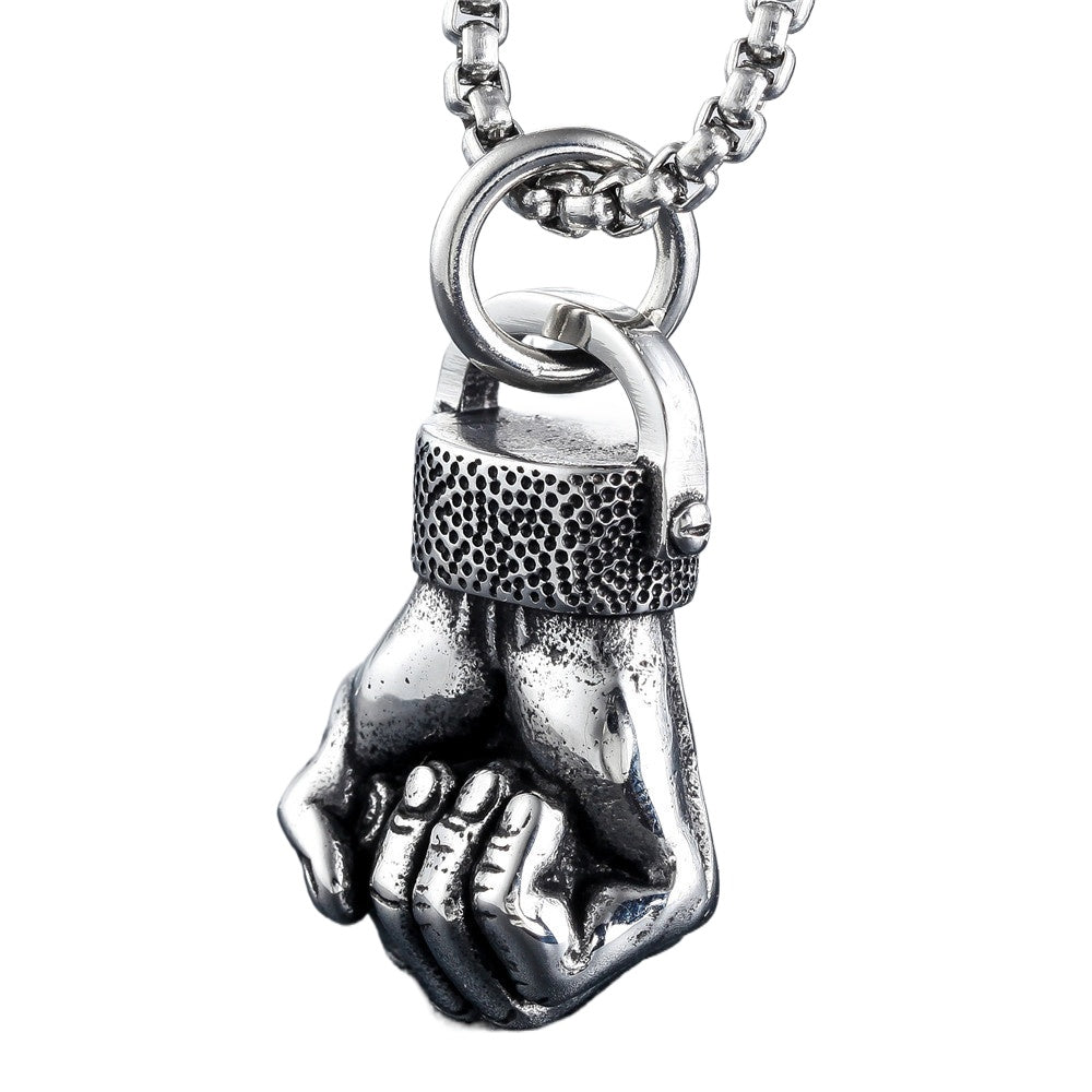 Boxing Fist Pendant Titanium Steel Necklace For Unisex Wear Bold Statement Jewelry By Planderful