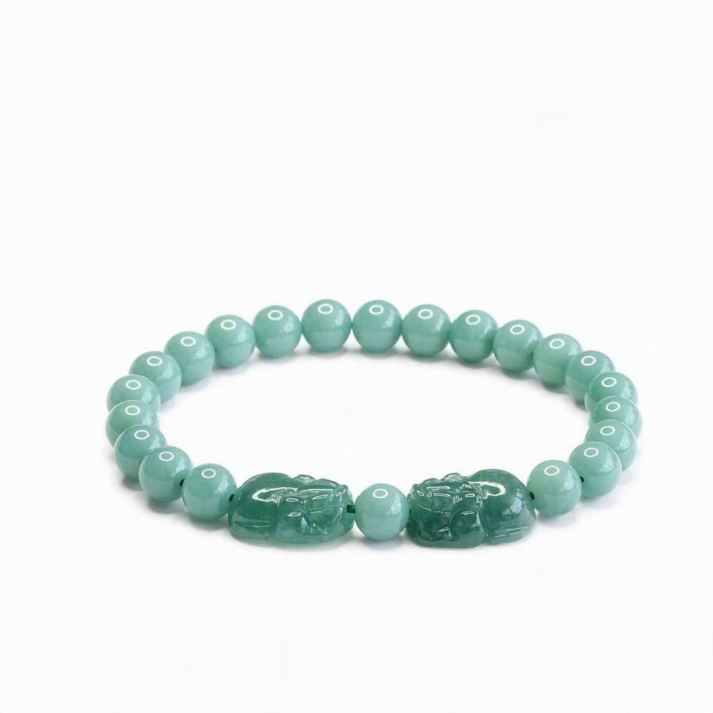 Blue Water Jadeite Pixiu 5.8 mm Beaded Bracelet