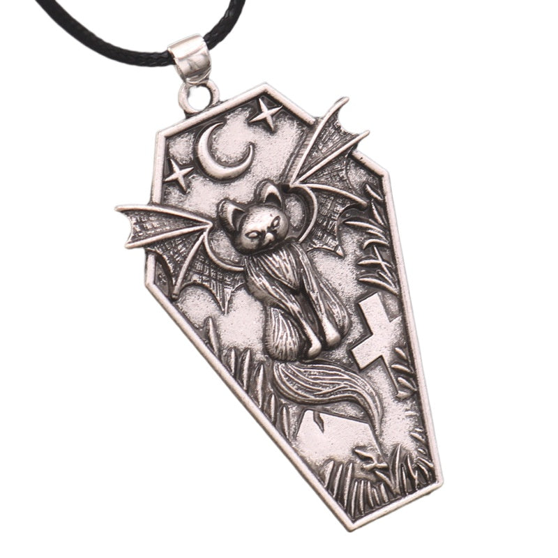 Planderful Retro Shield Black Cat Pendant Necklace Unisex
