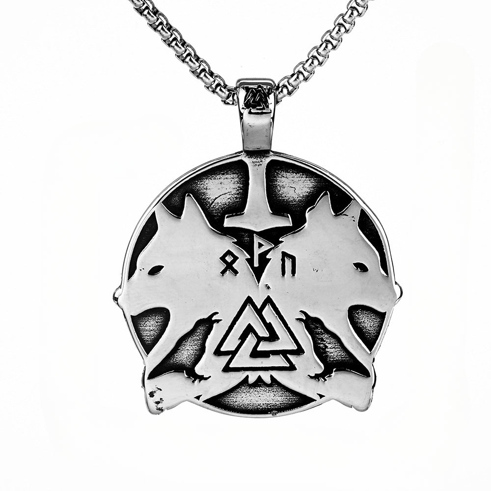 Hip-Hop Viking Double Wolf Head Titanium Steel Necklace
