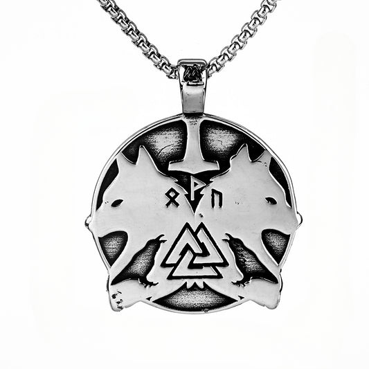 Hip-Hop Viking Double Wolf Head Titanium Steel Necklace