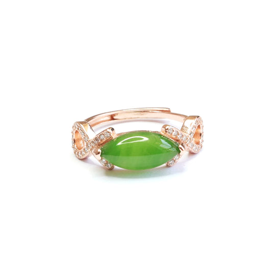 925 Sterling Silver Hetian Jasper Marquise Ring