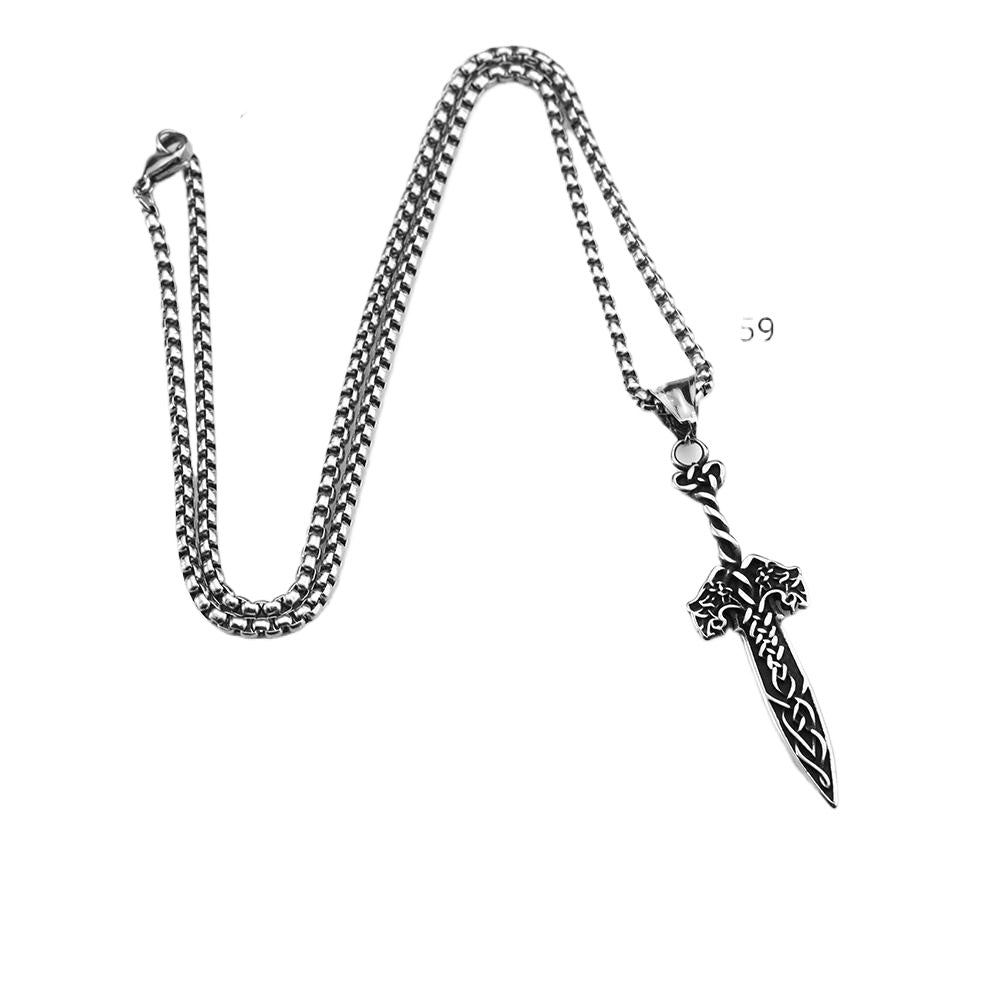 Planderful Viking Sword Pendant Necklace For Men Titanium Steel Personalized Retro Norse Legacy Jewelry
