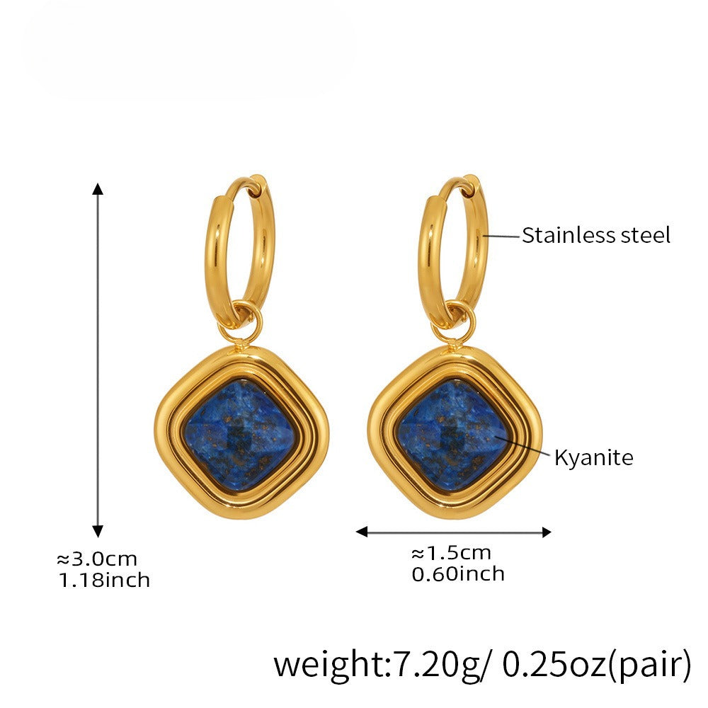 Planderful Lapis Rhombus Earrings Women Gold Plated
