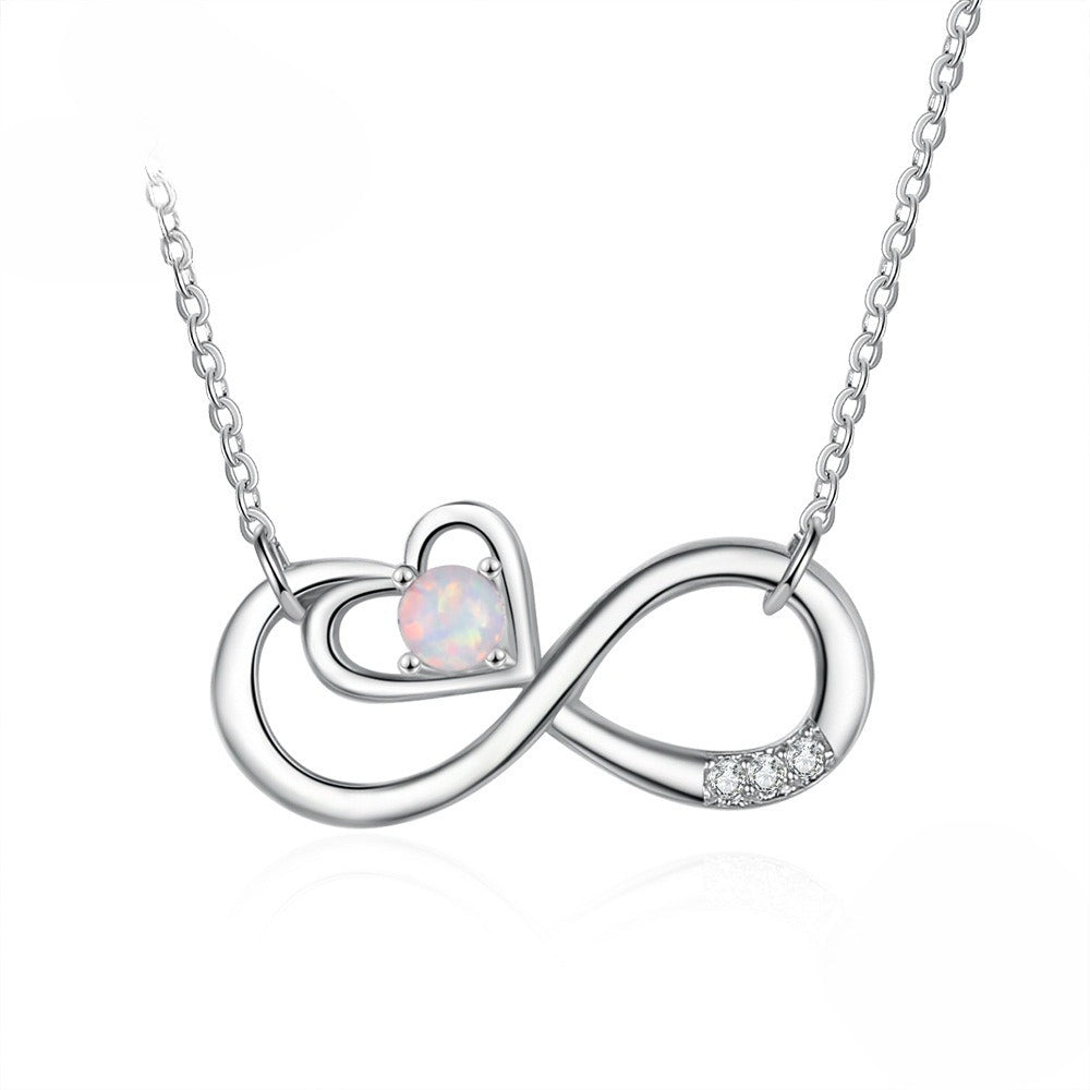 Planderful Jewelry Opal Necklace Sterling Silver Eight Pendant Lucky Set S925 Finish For Everyday Glam