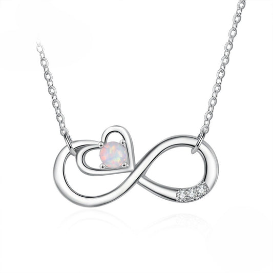 Planderful Jewelry Opal Necklace Sterling Silver Eight Pendant Lucky Set S925 Finish For Everyday Glam