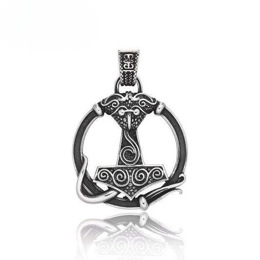 Titanium Steel Viking Rune Pendant Jewelry for Men - Retro Animal Accessories Wholesale