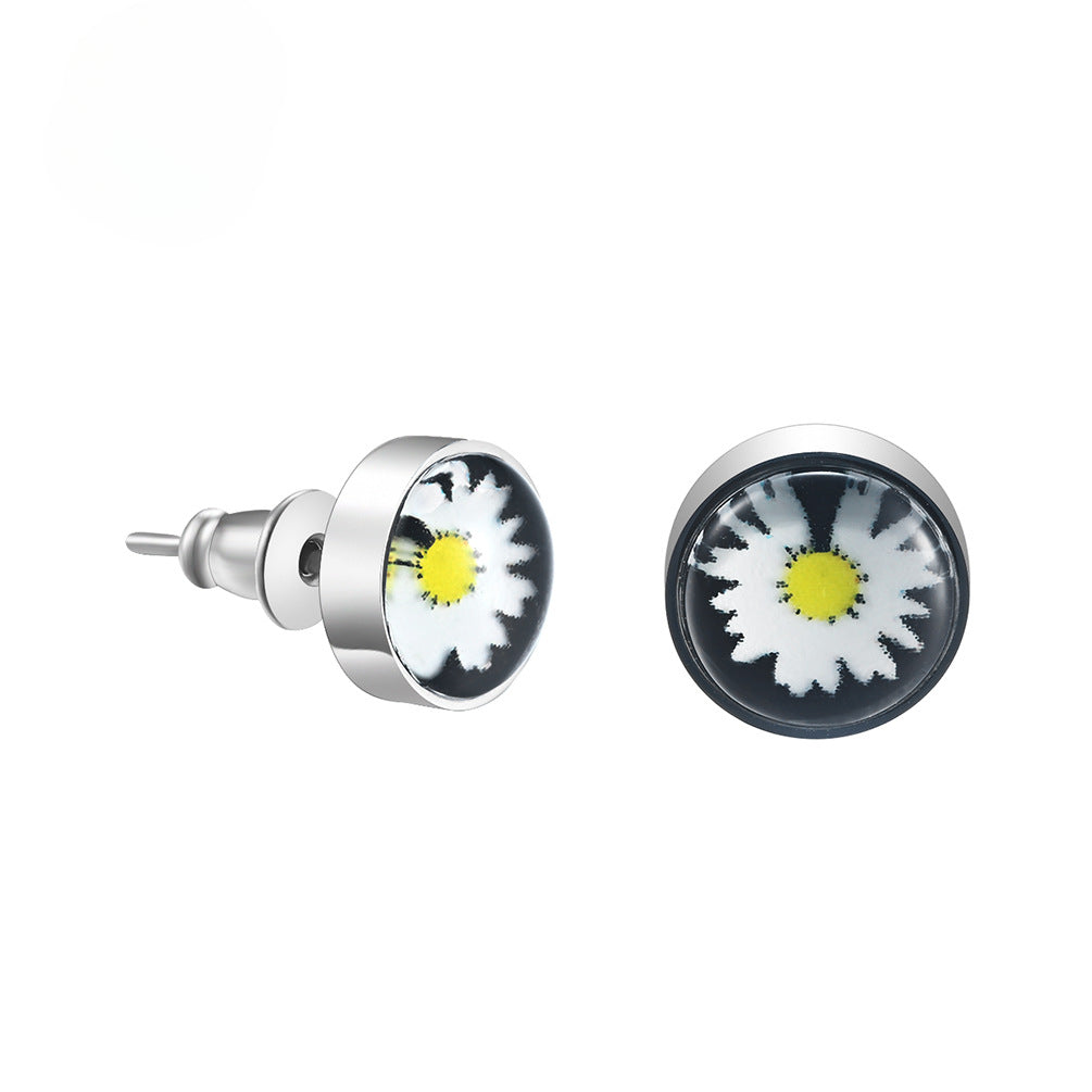 Titanium Steel Small Daisy Stud Earrings for Hipster Couples