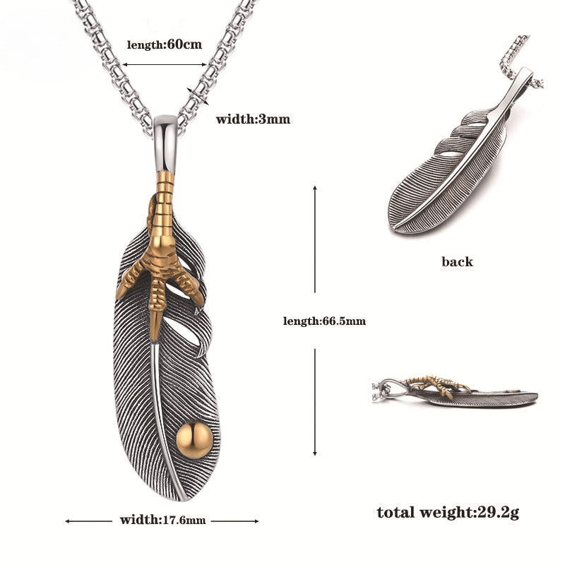 Steel Necklace – Vintage Men's Feather Pendant