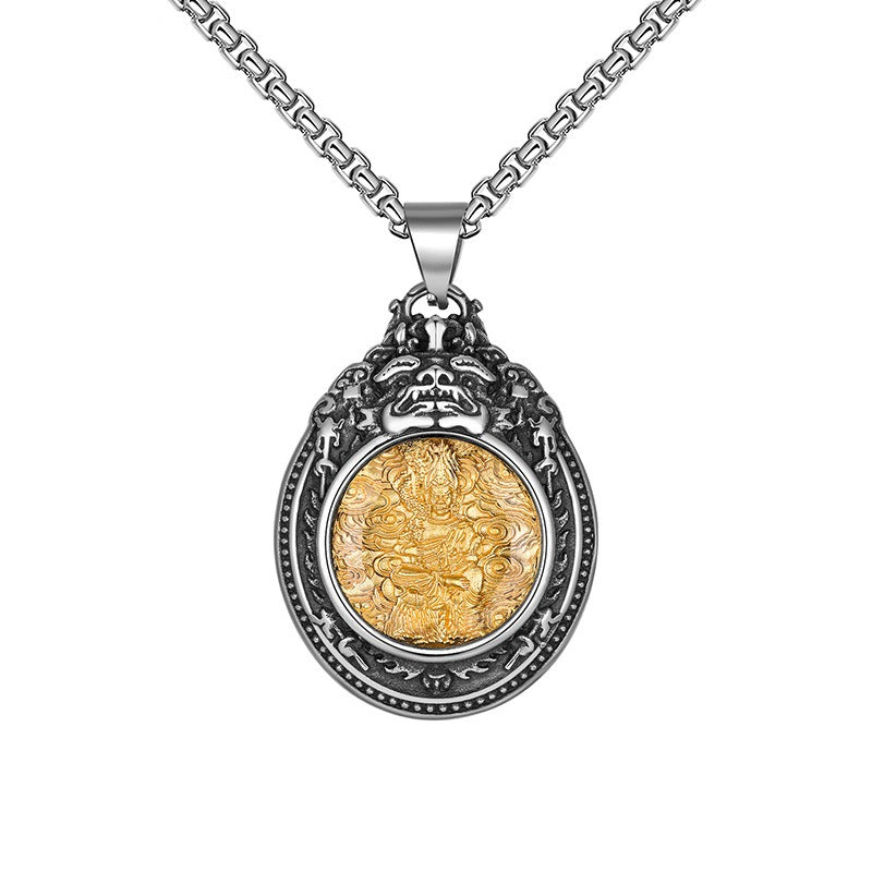 Titanium Steel Necklace - Statement For Men Buddha Saints Motif In Trendy Everyday Wear