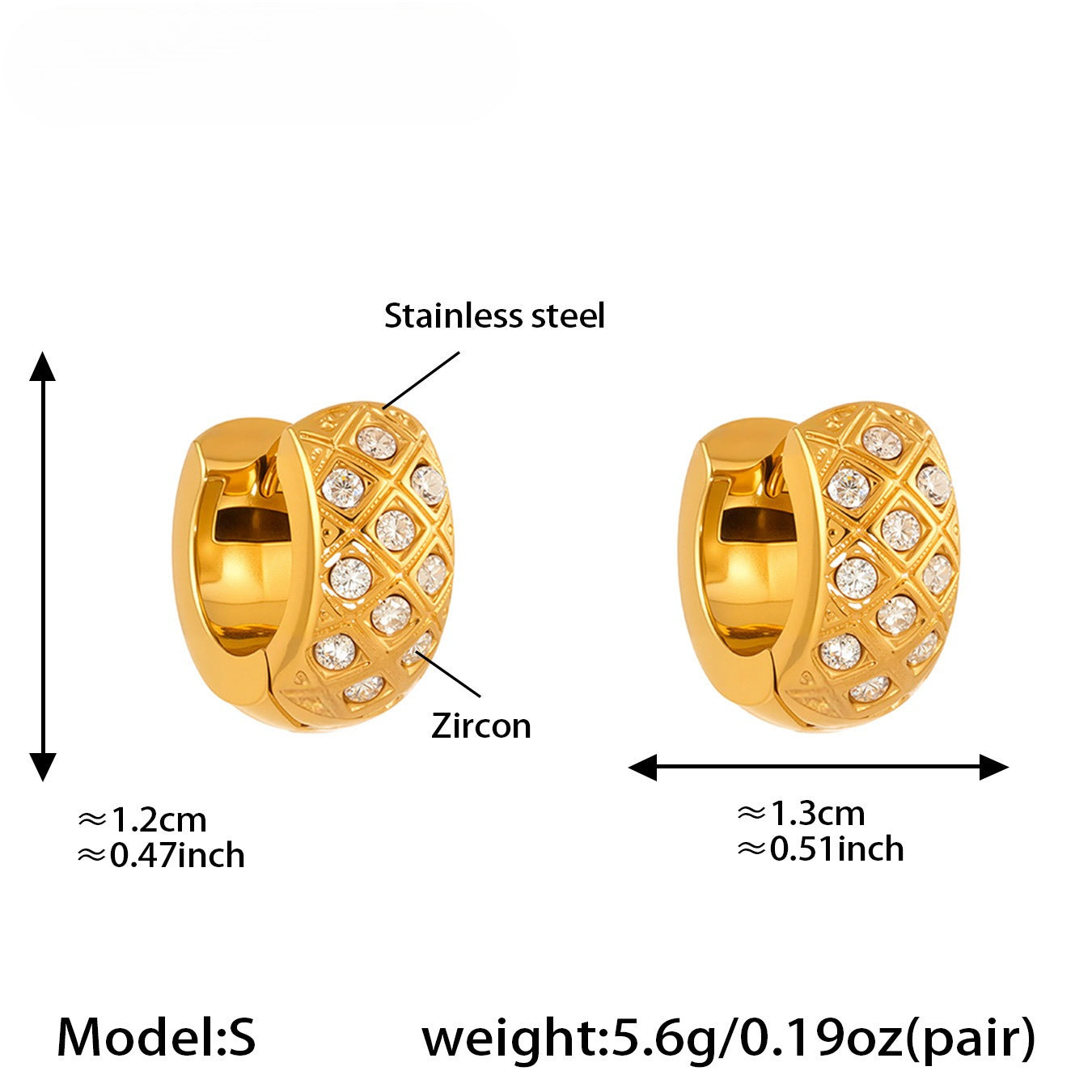 Planderful Zirconium Earrings Women 18K Gold Plated Rhombus