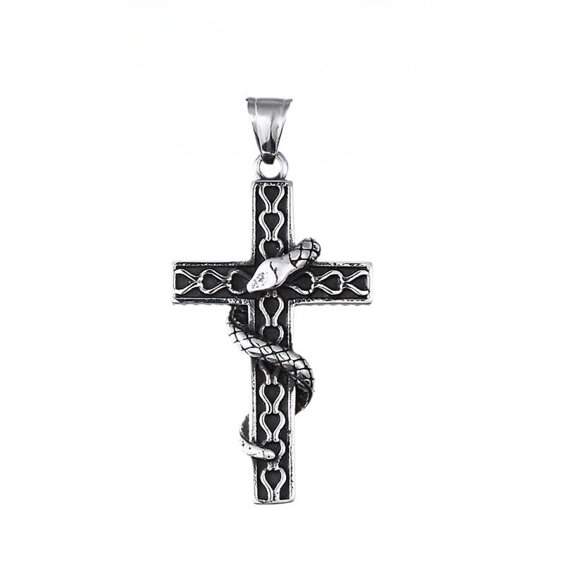 Titanium Steel Viking Cross Snake Pendant for Men - Wholesale Unique Stainless Steel Jewelry