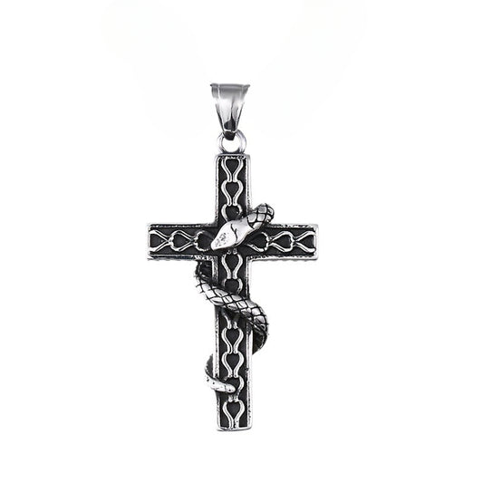 Titanium Steel Viking Cross Snake Pendant for Men - Wholesale Unique Stainless Steel Jewelry