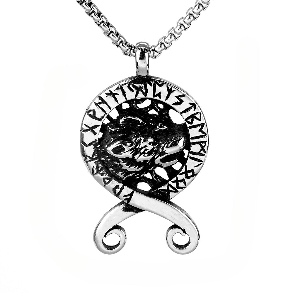European and American Style Nordic Viking Rune Wolf Head Pendant